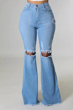 Knee Rip Flare Jean Medium Wash- Inseam 32 - Image #2