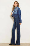 High Rise Flare Jean W Faded Wash Hem Detail - Image #2