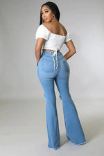 Knee Rip Flare Jean Medium Wash- Inseam 32 - Image #3