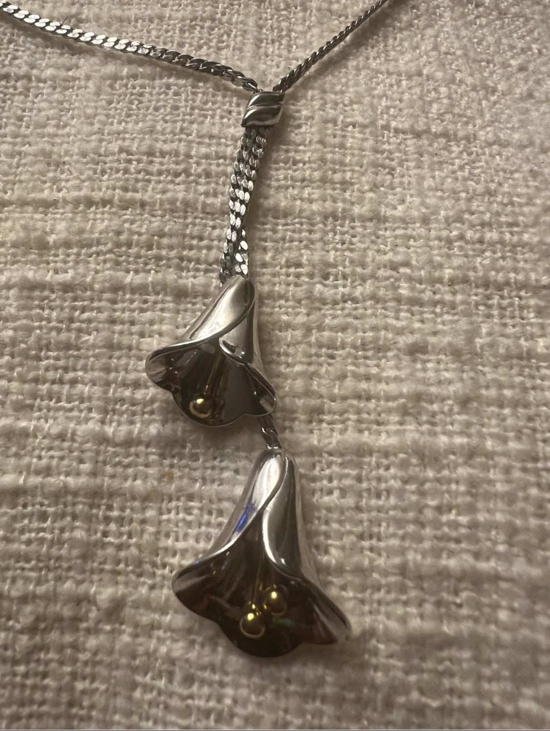 Sterling Silver Floral Drop Necklace - Silver
