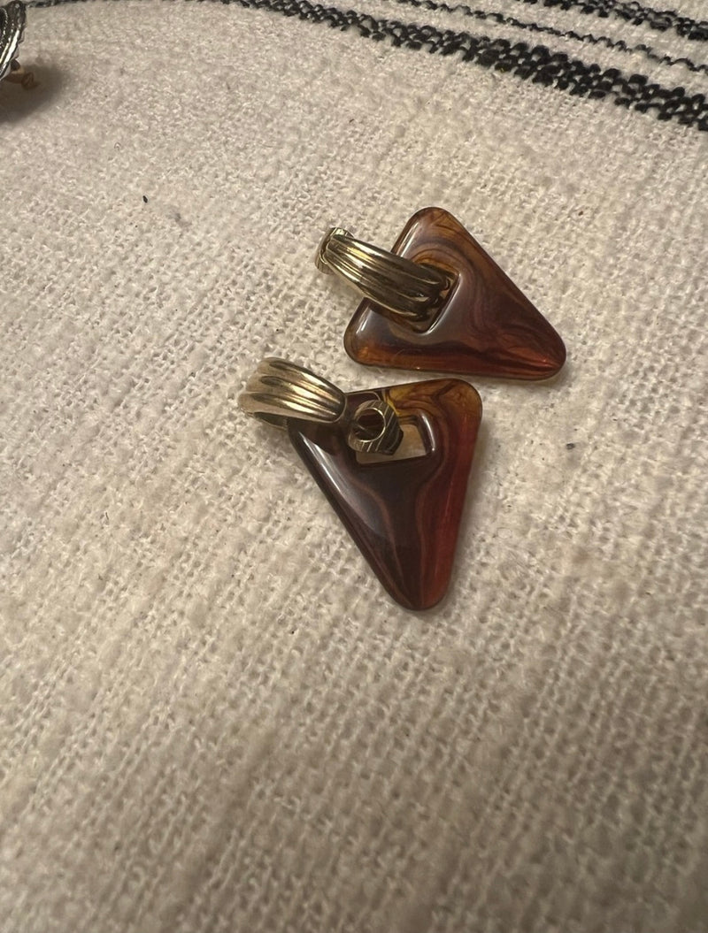 Vintage Amber Triangle Drop Earrings