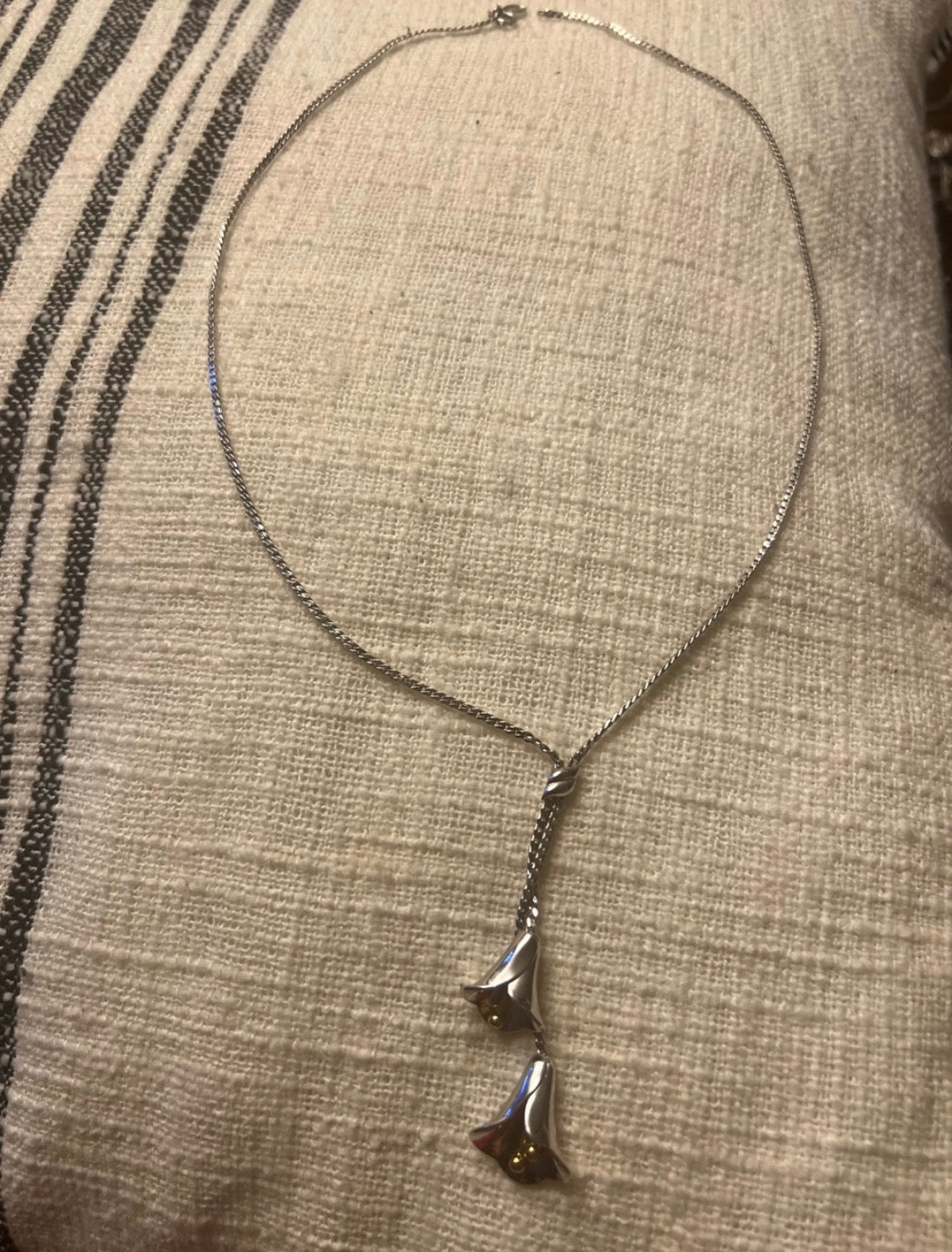 Sterling Silver Floral Drop Necklace - Silver