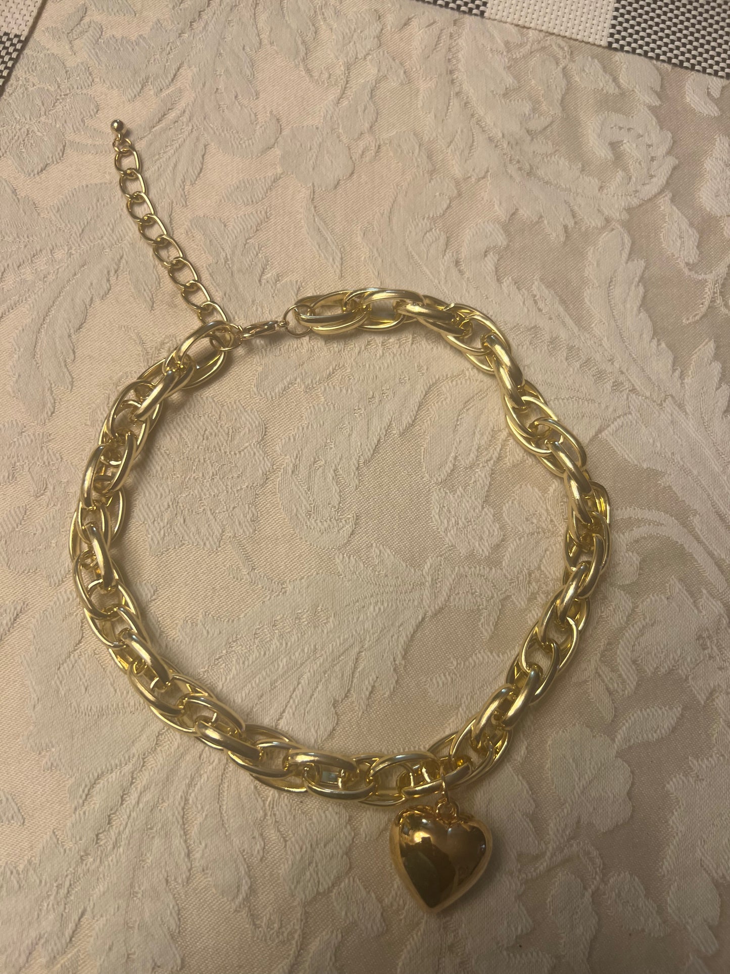Gold Heart Charm Chunky Chain Necklace - Women's Jewelry