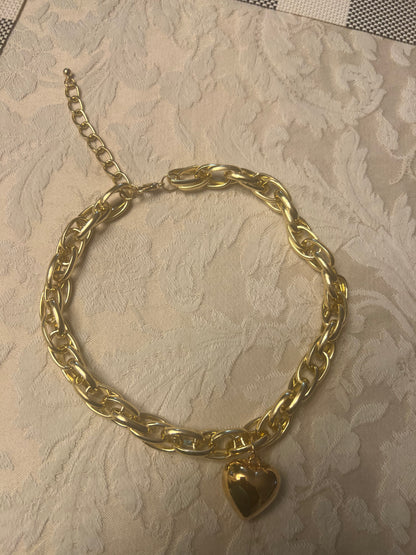 Gold Heart Charm Chunky Chain Necklace - Women's Jewelry
