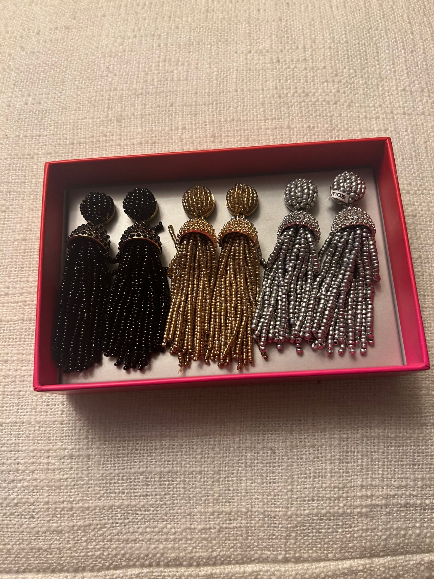 BaubleBar Black, Gold & Silver Beaded Tassel Earring Set