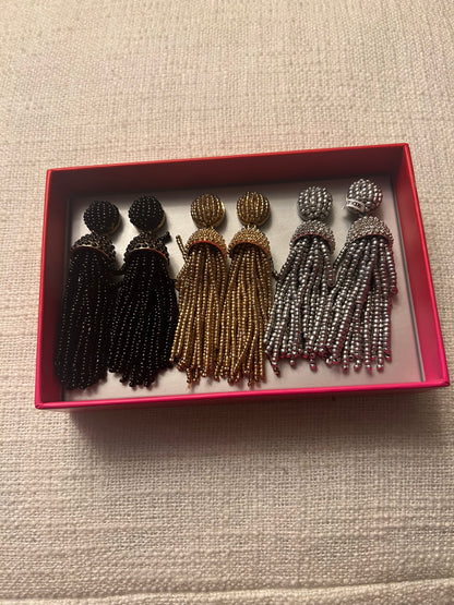 BaubleBar Black, Gold & Silver Beaded Tassel Earring Set