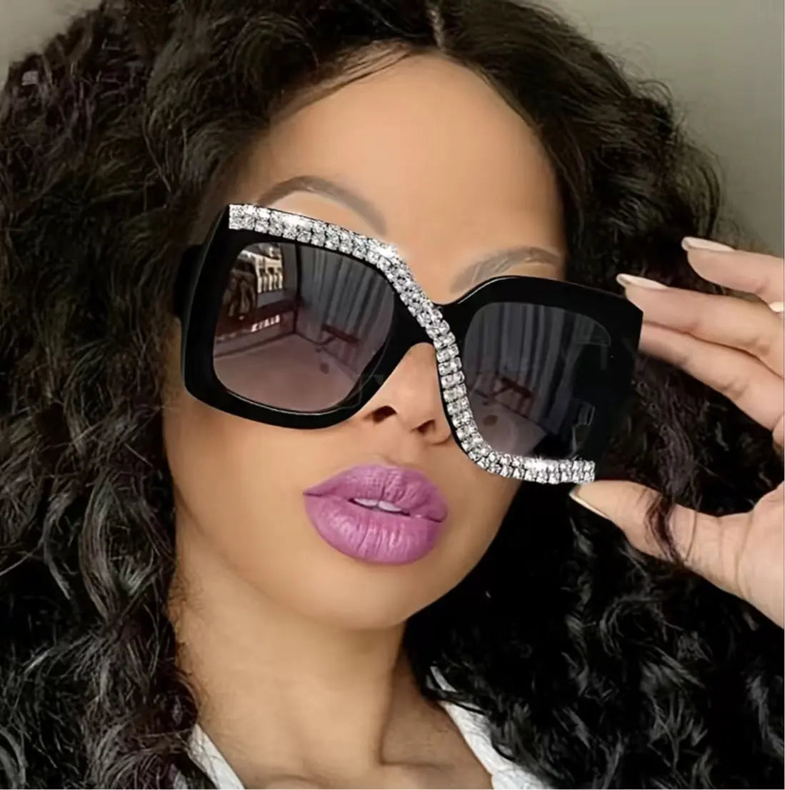 Special Design Color With Crystals Big Frame Rhinestone Bling Trendy Fashionable Sunglasses