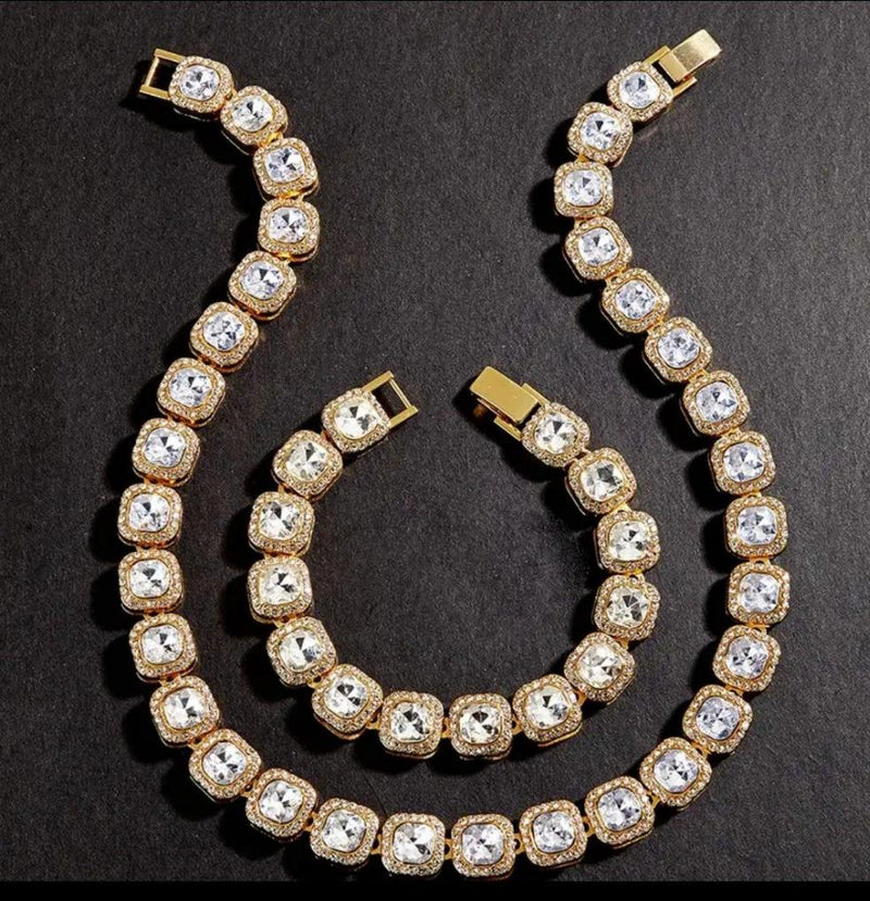 2pcs Men's Fashion Golden Necklace & Bracelet