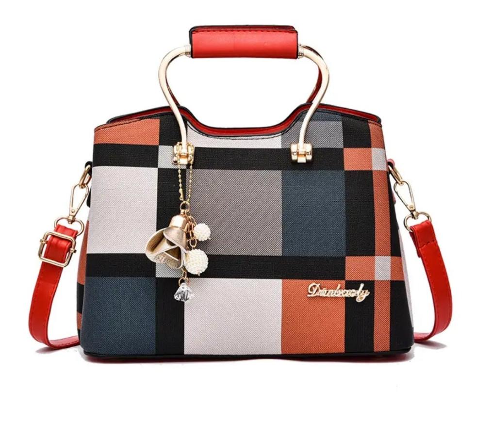 Women's Colorblock Plaid Pattern Pendant Decor Shoulder Bag, Crossbody Bag, Handbag - Panther®