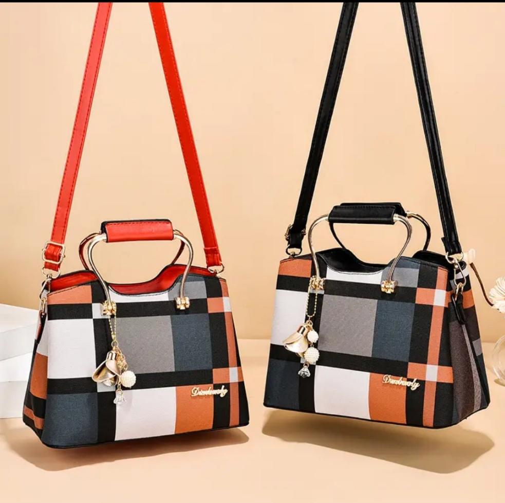 Women's Colorblock Plaid Pattern Pendant Decor Shoulder Bag, Crossbody Bag, Handbag - Panther®