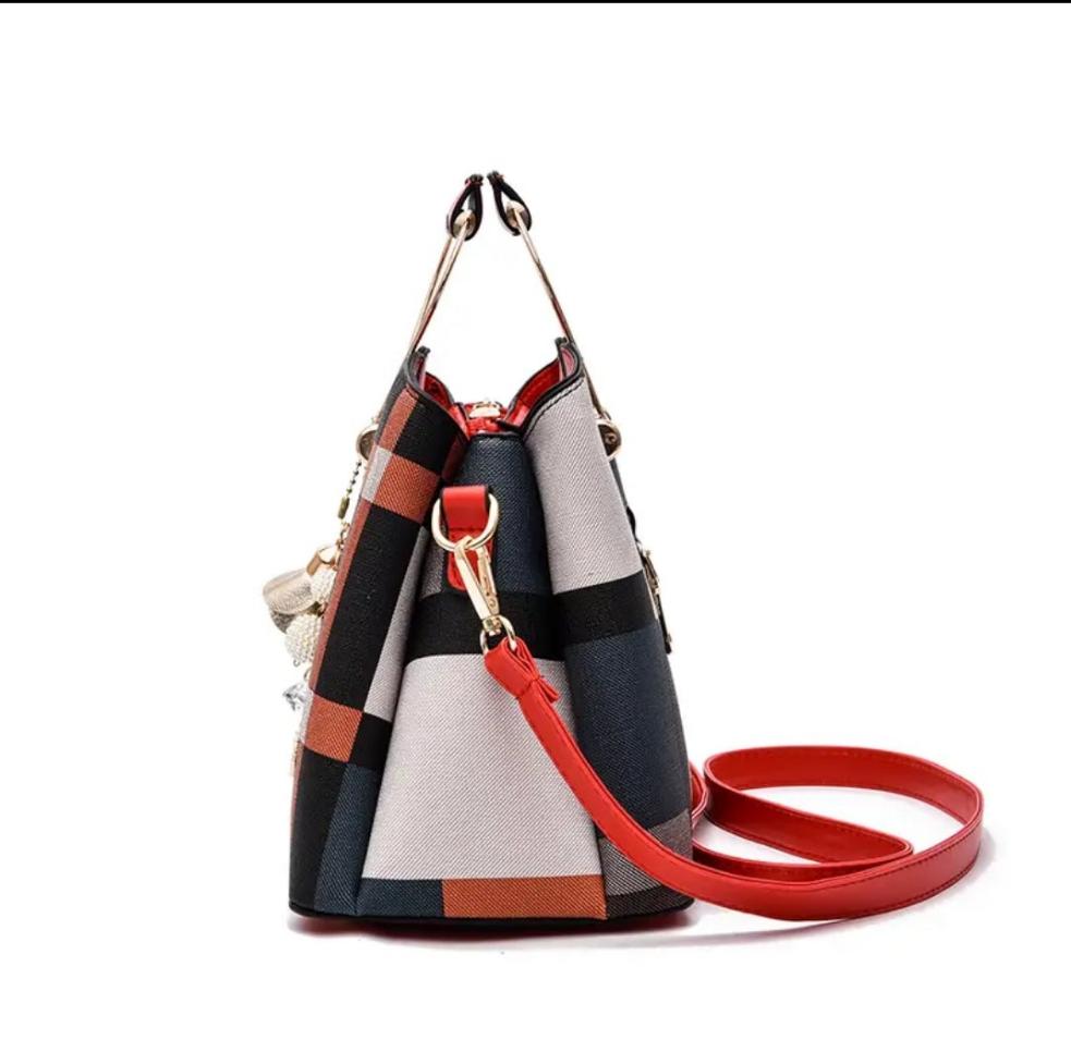 Women's Colorblock Plaid Pattern Pendant Decor Shoulder Bag, Crossbody Bag, Handbag - Panther®