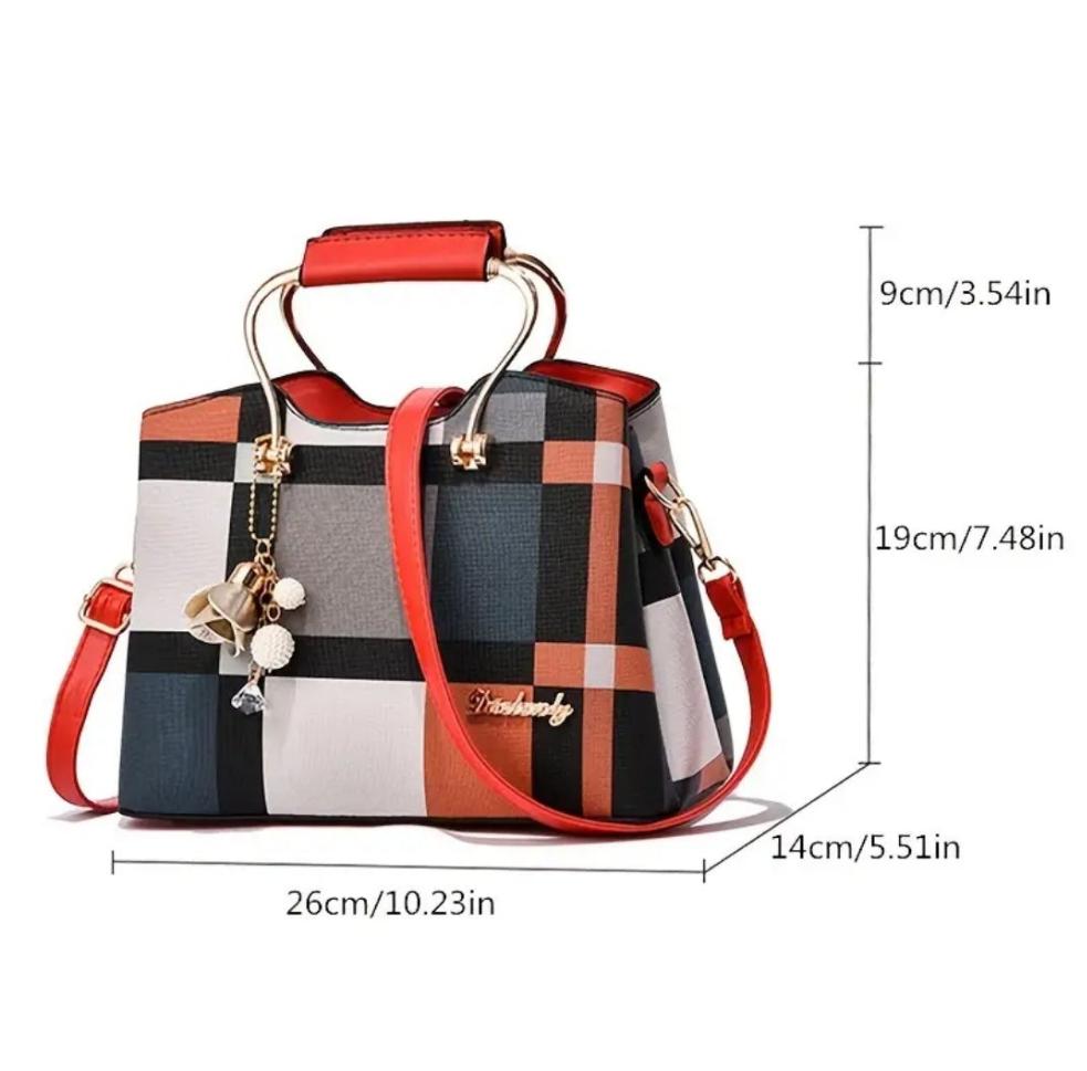 Women's Colorblock Plaid Pattern Pendant Decor Shoulder Bag, Crossbody Bag, Handbag - Panther®