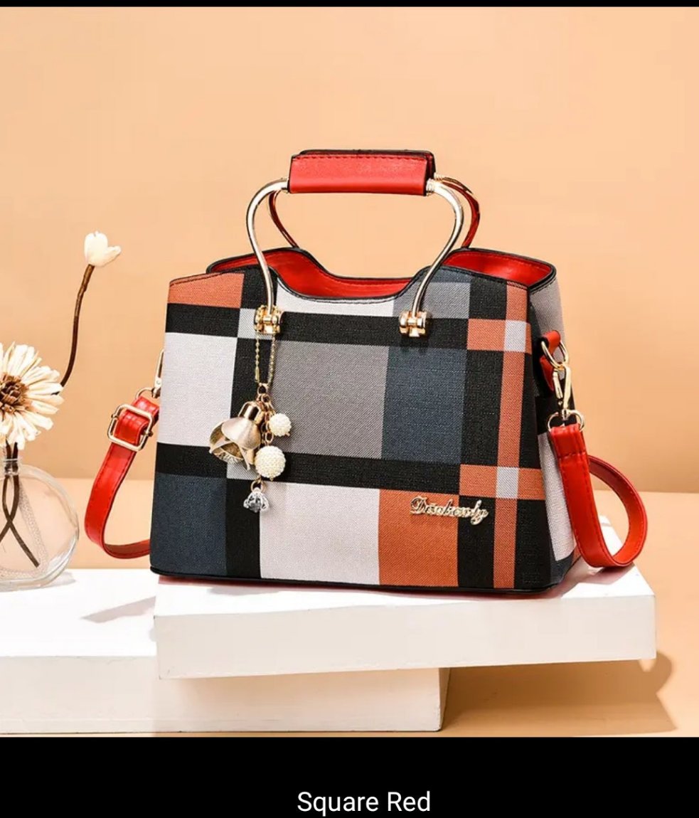 Women's Colorblock Plaid Pattern Pendant Decor Shoulder Bag, Crossbody Bag, Handbag - Panther®
