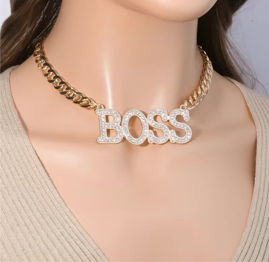 Exaggerated Choker Necklace BOSS Letter With Chunky Hollow Chain Adjustable Hip Hop Golden Neck Chain For Party / Nightclub